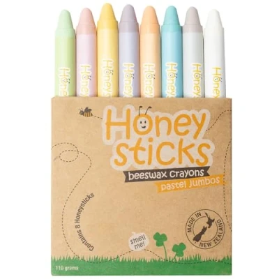 Immagine di Honeysticks Pastelli a cera d&#039;api pura al 100% (confezione da 8) Jumbo colorati pastello per bambini non tossici, uso alimentare, realizzati in modo sostenibile Nuova Zelanda