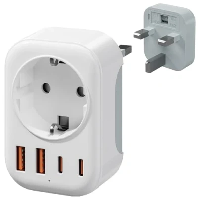 Immagine di Bigfish Adattatore Presa Inglese con 2USB C e A, 5 in 1 Adattatori Prese Inglesi, da Viaggio Spina UK Tipo G per Regno Unito, Inghilterra, Irlanda, Scozia, Singapore
