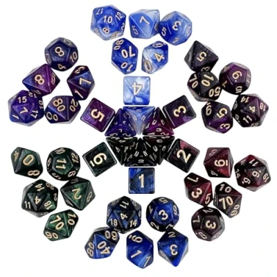 Immagine di Maxentico Set Dadi D&amp;D Particolari, 6 x 7 (42 Pezzi) da Gioco, Dnd Dice Set, Colorato Poliedrici, Dungeons and Dragons, Magic the Gathering, per Pathfinder, Giochi Tavolo