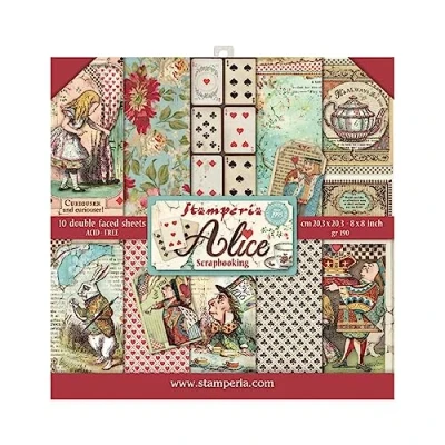 Immagine di STAMPERIA SBBS01 blocco di carta 10 fogli 20.3 x (8&quot; 8&quot;) Double face Alice, Multicolore