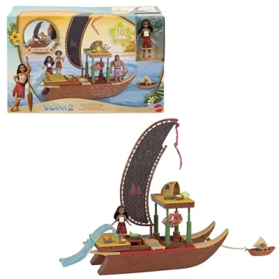 Immagine di Mattel Disney Oceania 2 La canoa delle avventure di Vaiana, playset con galleggiante, mini bambola 1 personaggio amico, 6 aree gioco e 10 accessori, giocattoli, JBT78