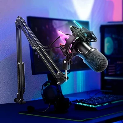 Immagine di FIFINE USB Gaming Microfono kit per PC, Dinamico Microfoni Cardioide con 8 Colori RGB Supporto Antiurto e Pulsante di Silenziamento, Podcasting YouTube Streaming Discord