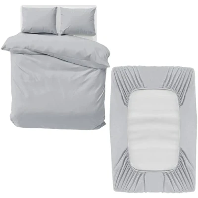 Immagine di MOONLIGHT20015 Set di biancheria da letto king size, 4 pezzi, copripiumino, lenzuolo con angoli e federe, in morbida microfibra spazzolata, colore argento