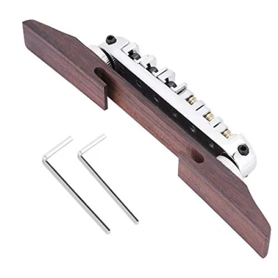 Immagine di Ponte per Chitarra a 6 Corde, Base in Legno di Palissandro con Rullo Ruota LP SG Jazz(Silver)