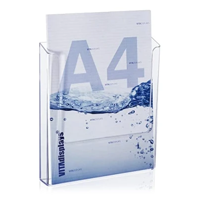 Immagine di VITAdisplays 2 supporti trasparenti da parete, formato DIN A4, per volantini e cataloghi, A4
