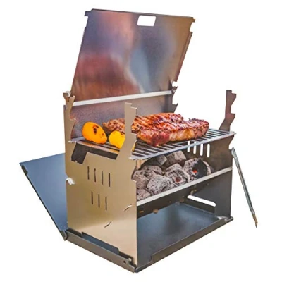 Immagine di FENNEK BBQ Barbecue a carbonella portatile ad incastro in acciaio inox per divertimento campeggio, camper, giardino e durante attività all&#039;aperto