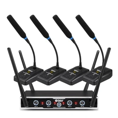 Immagine di D Debra Sistema microfonico per conferenze senza fili UHF 4 * 16 canali regolabili Microfono a collo d&#039;oca rotante 360, ideale (4 d&#039;oca)