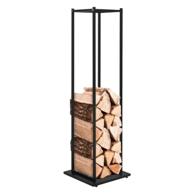 Immagine di ML Design Rastrelliera Porta Legna 33x115x33 cm Scaffale Verticale in Acciaio Nero per Interno Esterno Resistente alle Intemperie Supporto Metallo da Ardere Soggiorno Camino Salotto