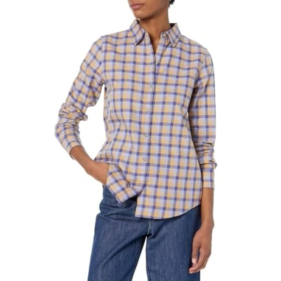 Immagine di Amazon Essentials Camicia in Flanella Leggera a Maniche Lunghe, vestibilità Classica Donna, Cammello Chiaro Motivo Scozzese, XXL