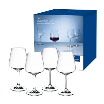 Immagine di Villeroy &amp; Boch Ovid Bicchiere da Vino Rosso Set di 4 Trasparente, Lavabile in Lavastoviglie, Bicchieri Design, Grande, Cristallo