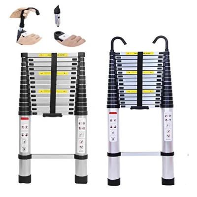 Immagine di scala telescopica multiuso da 6,2 m con ganci staccabili, carico massimo 150 kg, estensibile, in alluminio, per esterni, interni, lavori sul tetto, fai te, casa, ufficio, nera, lunga dritta