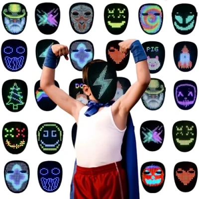 Immagine di Depointer Life Maschera a LED per bambini, con sensore di gesto, illuminata LED, travestimenti, feste in maschera, età 3 10 anni