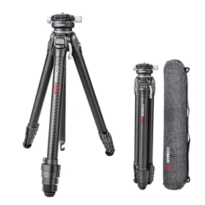 Immagine di treppiede per fotocamera, COMAN Zero Y in fibra di carbonio con testa a sfera panoramica 360 e video tutte le fotocamere DSRL, leggero colonna centrale fino 18 kg