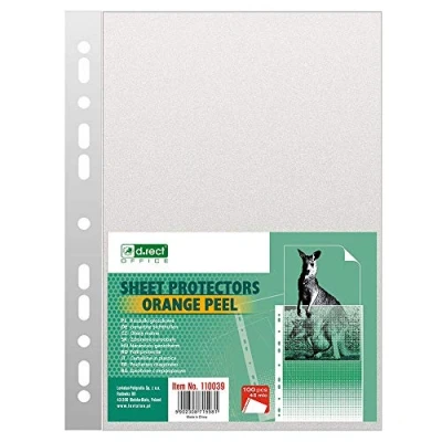 Immagine di D.RECT Buste Perforate Formato A4 45 Micron Confezione da 100 Unità Polipropilene Buccia d&#039;Arancia, Granulato Busta Forata Trasparente Perforato Tasche in