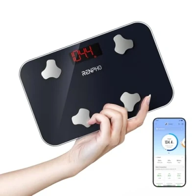Immagine di RENPHO Mini Bilancia Pesapersone, Digitale Intelligente, 13 Analizzatori di Metriche Salute der la Composizione Corporea e Sincronizzazione con App, 400 lbs, 11,02&quot; X 7,09&quot;