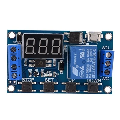 Immagine di Rele Temporizzato, Akozon Modulo Relè Temporizzatore Timer Module DC 6V 30V Delay Switch Ritardo Trigger On/Off Ciclo di Commutazione con Display LED Micro USB 5V