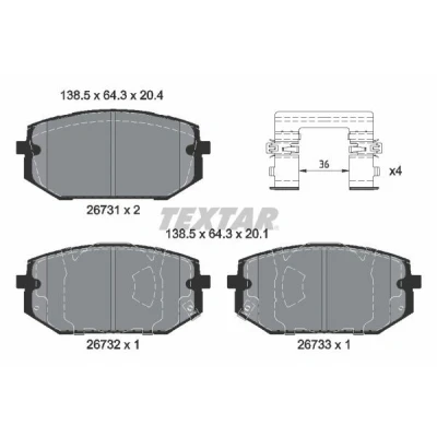 Immagine di TEXTAR 2673101 Kit pastiglie freno con segnalatore acustico usura accessori HYUNDAI: Tucson, KIA: Sportage V