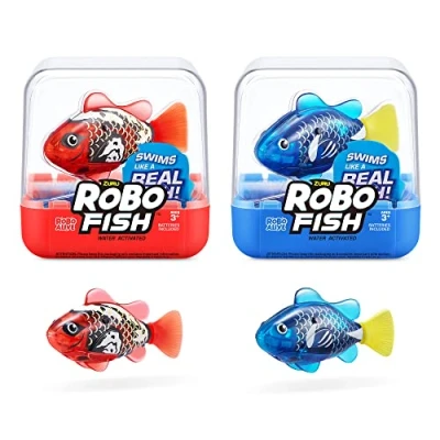 Immagine di Robo ALIVE, Fish Robotic, Pesce che nuota (blu + rosso) di Zuru, si attiva con l’acqua, cambia colore, fornito batterie, Amazon Exclusive (confezione da 2 pezzi), serie 3