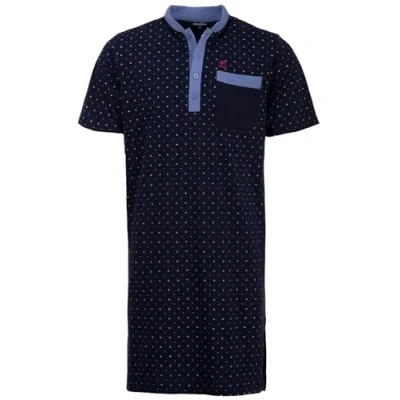 Immagine di Henry Terre Camicia da notte uomo, a maniche corte, colletto alto con pois, tasca sul petto, taglia M 3XL, blu navy,