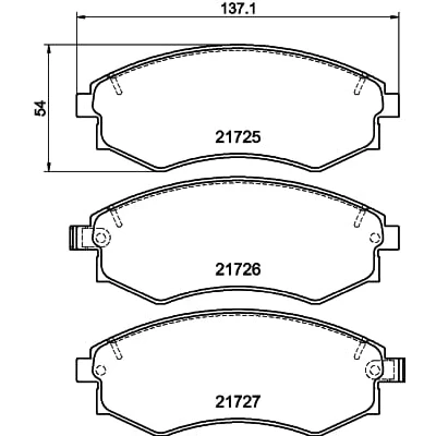 Immagine di HELLA 8DB 355 016 691 Kit pastiglie freno con segnalatore acustico usura HYUNDAI: Matrix, COUPE, NISSAN: Serena, SSANGYONG: Korando II SUV