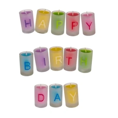 Immagine di Out of the blue 181027 Set da 13 Candele Colorate in Vasetto, Modello Happy Birthday, Multicolore, 46x4x4.5 cm, 530 unità
