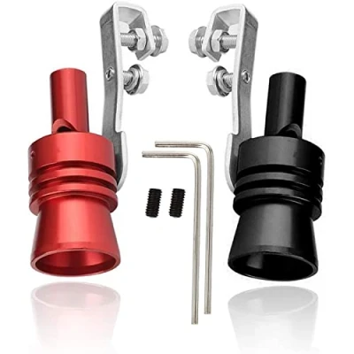 Immagine di 2 Pezzi Fischietto Marmitta Auto, Turbo sound Auto Universale Allumini Silenziatore Whistle Fischio del Suono di Scarico, L, Nero + Rosso
