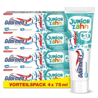 Immagine di Odol med3 dentifricio per bambini dai 6 anni in su, proteggere denti da latte e permanenti, 4 x 75 ml