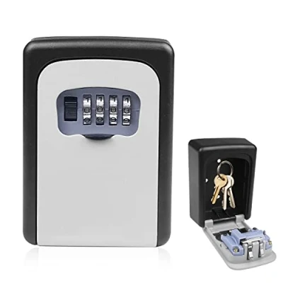 Immagine di Ceisazira cassetta di sicurezza con codice a 4 cifre, portachiavi impermeabile e antiruggine, cassaforte per chiavi combinazione parete casa, garage, scuola, ufficio, palestra (grigio)