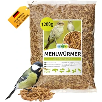 Immagine di Vermi secchi, 1,2 kg = 7800 ml, snack per uccelli, pesci, tartarughe, roditori e rettili, mangime uccelli selvatici, tutto l&#039;anno, scoiattoli, ricci