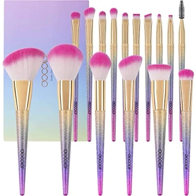Immagine di Docolor Set Pennelli make up, 16 pezzi di per trucco fantasia Fondotinta Blending Fard Correttore Ombretto viso sintetico privi crudeltà con scatola arcobaleno