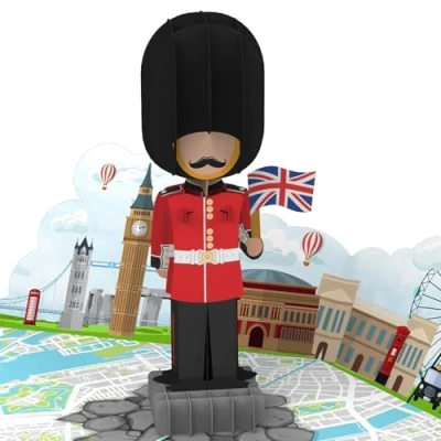 Immagine di LIMAH® biglietto pop up Londra buono di viaggio per un in Inghilterra regalo, o regalo denaro città compleanno 3D una vacanza Guardia reale