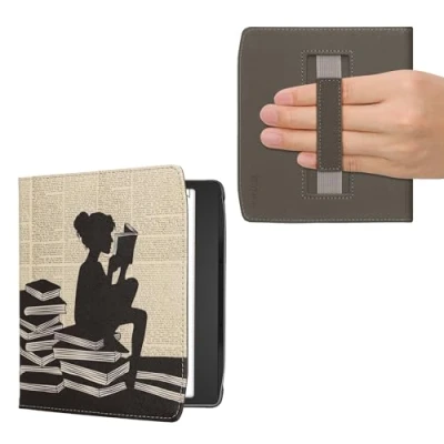 Immagine di kwmobile Custodia Cinturino Mano Compatibile con PocketbookEra/Era Color Cover eBook Reader Case eReader Simil Pelle Ragazza e Libri