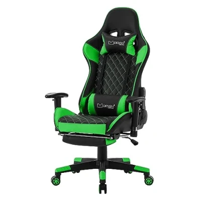 Immagine di ML Design Sedia da Gaming con Poggiapiedi Cuscino Lombare Ecopelle Nero Verde Poltrona Ufficio Ergonomica e Confortevole Braccioli Poggiatesta Altezza Regolabile Reclinabile adatto a Gamers