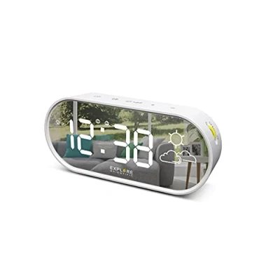 Immagine di Explore Scientific RDC2002, Orologio con frontale a specchio, Ora, Temperatura interna, Previsioni del tempo icone, Doppia sveglia, 3 livelli di luminosità, Controllo soft touch, Porta USB, Bianco