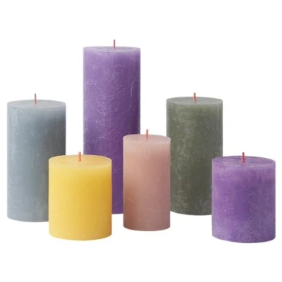 Immagine di Bolsius candele rustiche a pilastro, set regalo di 6 Memphis, decorative per la casa, durata della combustione, non profumate, cera vegetale naturale, senza olio palma
