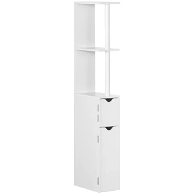 Immagine di kleankin Colonna Bagno con 2 Ripiani e Armadietti, Mobile Alto Salvaspazio in MDF, 15.2x29.8x118cm, Bianco