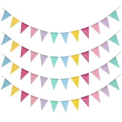 Immagine di Leeyunbee Gagliardetti 4 pezzi m, multicolore triangolare, 12 bandiere per ogni ghirlanda, striscione in finta lino matrimonio, compleanno, giardino, Natale, decorazione interni ed esterni