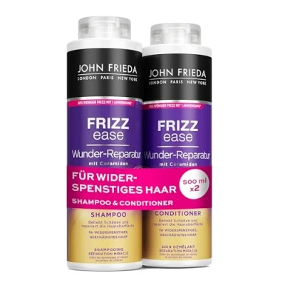Immagine di John Frieda Wunder Riparazione Shampoo/Balsamo Contenuto: 1 shampoo da 500 ml e balsamo Ricaricabile Serie Frizz Ease Per capelli indisciplinati danneggiati
