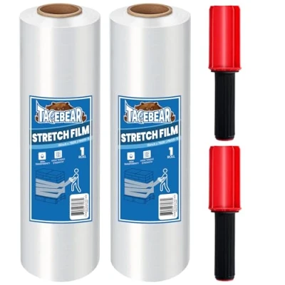 Immagine di TAPEBEAR Pellicola Imballaggio Trasparente 38cm x 230M, Estensibile Industriale Con Manico Per Pallet, Plastica Wrapping Pallet e Termoretraibile, 2 Rotoli