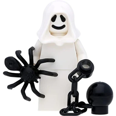 Immagine di LEGO Minifigure fantasma con catena, sfera e ragno
