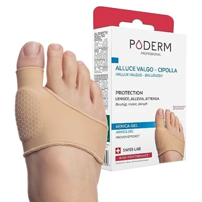 Immagine di PODERM Alluce Valgo Protezione con il Gel di Arnica Brevettata Ortesi del Piede Assorbimento degli urti e Sollievo Immediato dal Dolore Principi Attivi 100% Naturali Swiss Lab