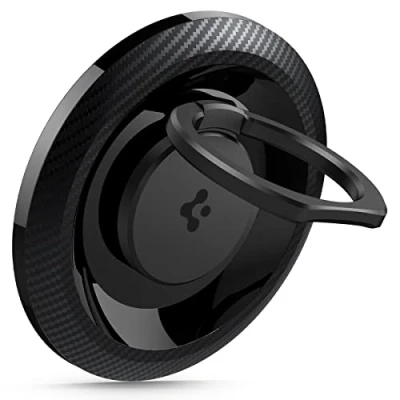 Immagine di Spigen O Mag Anello Cellulare Magnetico, Supporto per MagSafe 360 Rotazione Compatibile con Modelli iPhone 16 Pro Max, Pro, 16, Plus, 15, 14, 13 e 12 Carbon