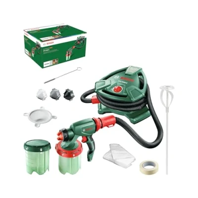 Immagine di Bosch Home And Garden Pistola Per Verniciatura A Spruzzo Sistema Pfs 5000 E, 1200 W, Bocchette Pittura Murale, Vernici Trasparenti, Edizione Amazon, Grigio, Nero, 2 X Serbatoi Colore Da 1000 Ml
