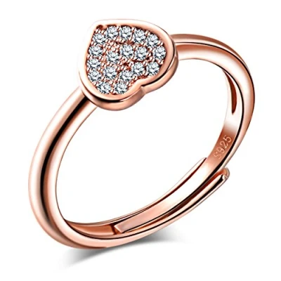 Immagine di Unendlich U Anello di fidanzamento classico in argento Sterling 925, con zirconi, misura regolabile da 49 a 57, pietra forma cuore, colore oro rosa