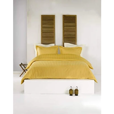 Immagine di De Witte Lietaer Zygo Parure Copripiumino Matrimoniale con 2 federe per cuscino, Volant, in cotone pettinato, colore: giallo ocra 200 x 220 cm