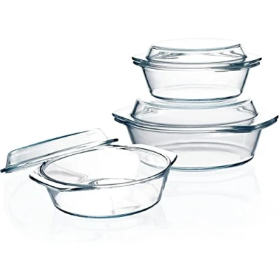 Immagine di pirofila in vetro, vetro con coperchio, soffitto (set 0,65+1+1,4L)