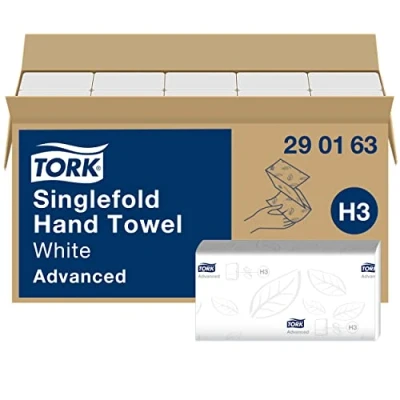 Immagine di Tork 290163, Asciugamani Piegati a V, 2 Veli, Bianchi, Compatibili con Sistema H3, 3750, 25 x 23 cm, Bianco