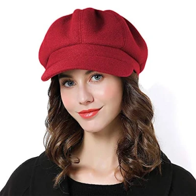 Immagine di Sumolux Berretto da Donna in Lana Francese, Classico per Autunno, Primavera e Inverno Rosso Taglia Unica