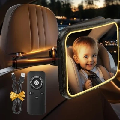 Immagine di Specchietto Retrovisore Bambini Specchio Auto Bambino con Luce e telecomando 360 Orientabili 100% Infrangibile Auto,Specchio Macchina Neonati Sedile Posteriore Ampio Chiaro