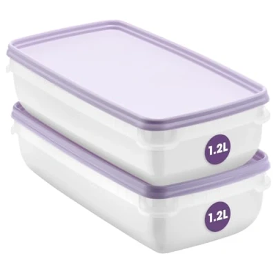 Immagine di SmartStore Set di 2 contenitori per alimenti da 1,2 l, adatti frigorifero e congelatore, senza BPA, riutilizzabili, al microonde, lavabili in lavastoviglie, impilabili